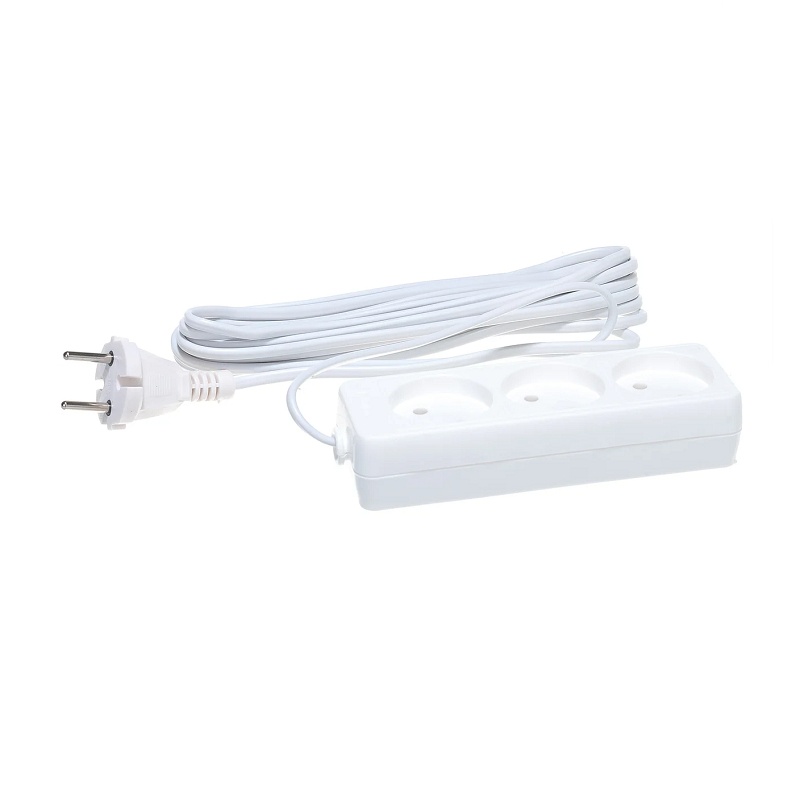 Удлинитель бытовой 481S-0305, 3 гнезда, ШВВП, 1300 Вт, б/з, 5 м, белый