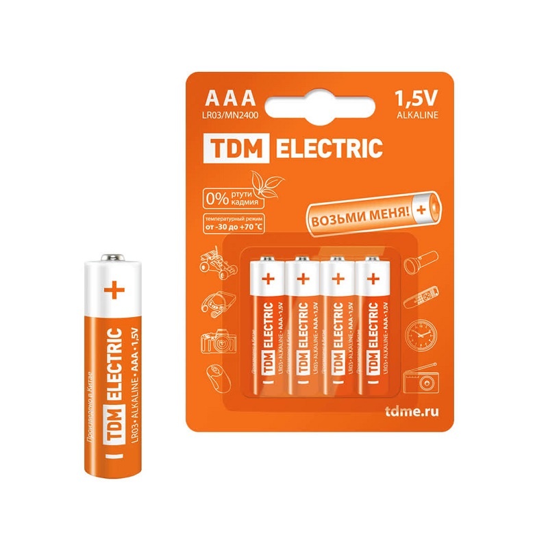 Батарейки алкалиновые TDM тип LR03/ААА, 1,5 В (4 шт)