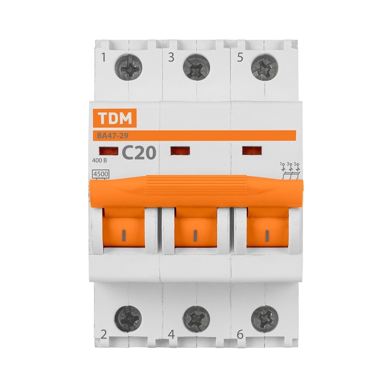 Выключатель автоматический TDM ВА 47-29, 4,5кА, С 20А, 3П