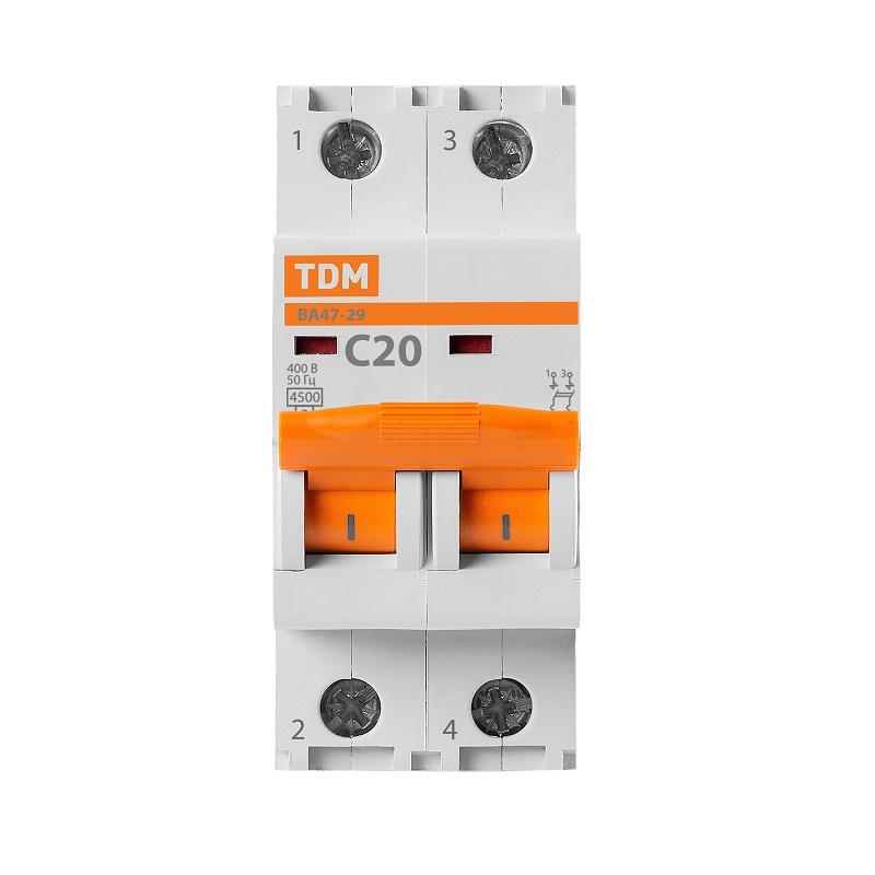 Выключатель автоматический TDM ВА 47-29, 4,5кА, С 20А, 2П