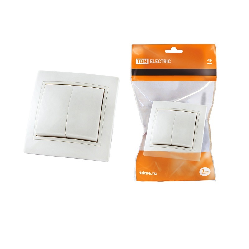 Выключатель с/у Таймыр SQ1814-0002, 2 клавиши, б/инд, белый