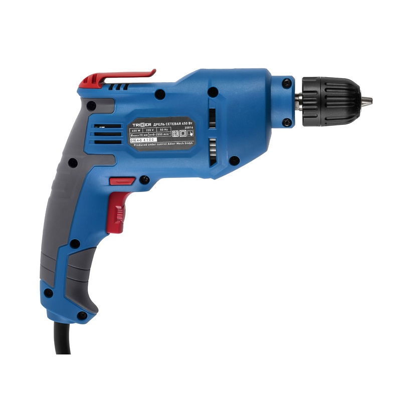 Дрель безударная сетевая Trigger 20016, 13 мм, БЗП, 0,45 кВт, реверс, 0-2500 об/мин