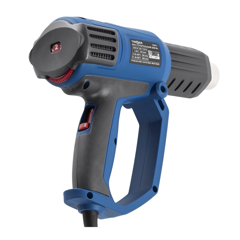 Фен строительный сетевой Trigger 20061, 2 кВт, 50-600°, 4 насадки, L кабеля=3 м, кейс