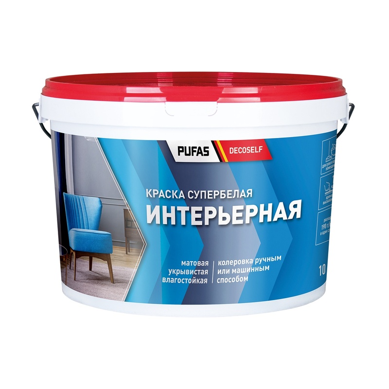 Краска интерьерная Pufas Decoself белая, морозостойкая (15,7 кг)