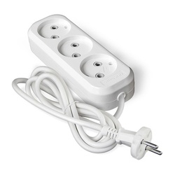 Удлинитель бытовой 9631963, 3 гнезда, ПВС 2х0,75, 2300 Вт, б/з, 2 м, белый
