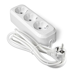 Удлинитель бытовой 554-03, 3 гнезда, ПВС 3х0,75, 2300 Вт, с/з, 3 м, белый