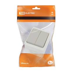 Выключатель о/у Вуокса SQ1803-0002, 2 клавиши, б/инд, IP54, серый